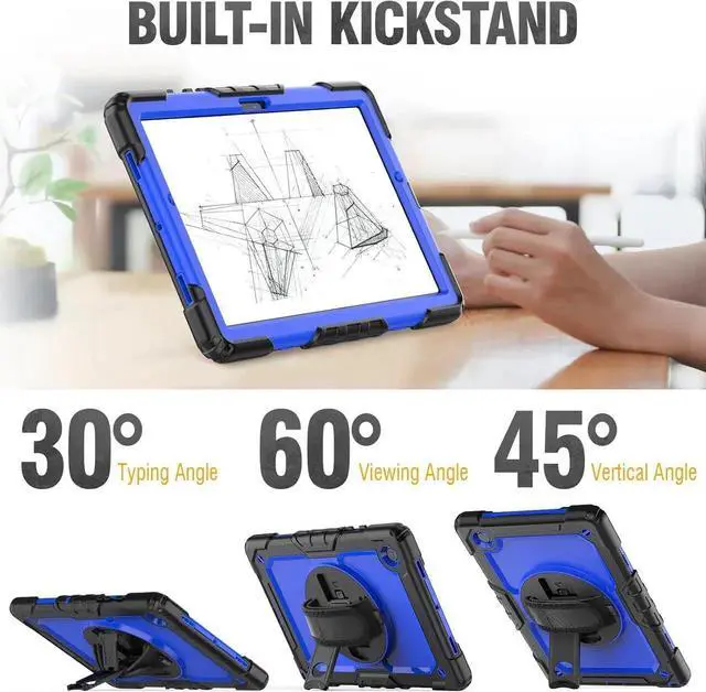 Alt view image 3 of 7 - JAENFONG for Tab M10 Plus 3rd Gen Case 10.6 Inch with Screen Protector / 360 Rotating Hand Strap/Stand, 3-Layer Protective M10 Plus Tablet Case (TB-125FU TB-128FU TB-128XU) Cover 2022, Blue