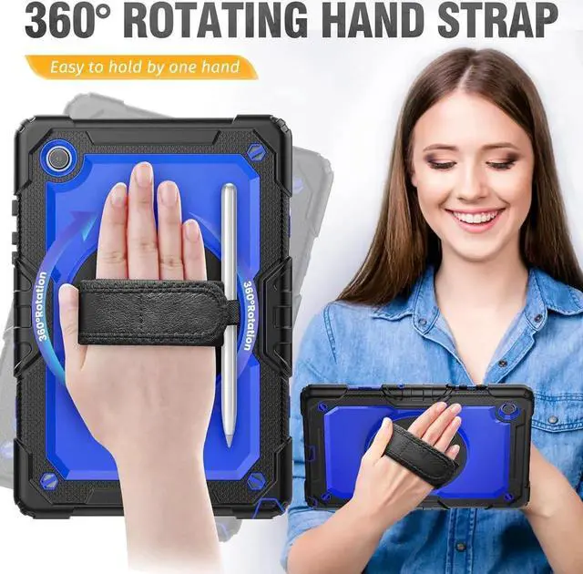 Alt view image 7 of 7 - JAENFONG for Tab M10 Plus 3rd Gen Case 10.6 Inch with Screen Protector / 360 Rotating Hand Strap/Stand, 3-Layer Protective M10 Plus Tablet Case (TB-125FU TB-128FU TB-128XU) Cover 2022, Blue