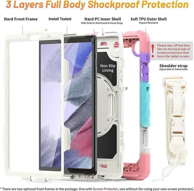 Alt view image 5 of 7 - JAENFONG Case for Galaxy Tab A7 Lite 8.7 inch Kid with Screen Protector/ 360° Rotating Hand Strap Stand/Pen Holder/Carrying Strap, A7 Lite Tablet Case Kids SM-T220/T225/T227 - Pink