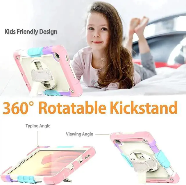 Alt view image 2 of 7 - JAENFONG Case for Galaxy Tab A7 Lite 8.7 inch Kid with Screen Protector/ 360° Rotating Hand Strap Stand/Pen Holder/Carrying Strap, A7 Lite Tablet Case Kids SM-T220/T225/T227 - Pink