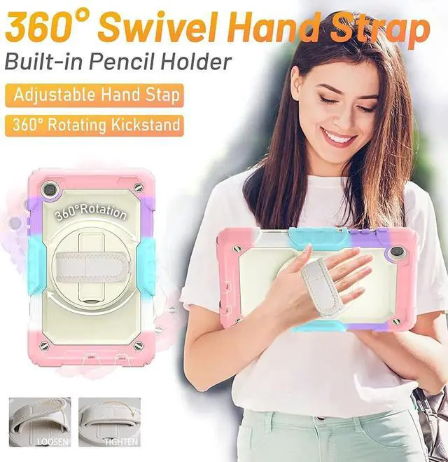 Alt view image 7 of 7 - JAENFONG Case for Galaxy Tab A7 Lite 8.7 inch Kid with Screen Protector/ 360° Rotating Hand Strap Stand/Pen Holder/Carrying Strap, A7 Lite Tablet Case Kids SM-T220/T225/T227 - Pink