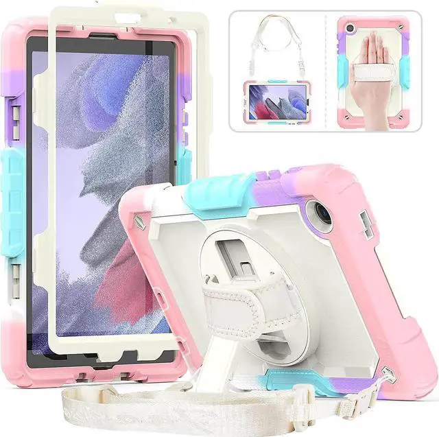 Main image of JAENFONG Case for Galaxy Tab A7 Lite 8.7 inch Kid with Screen Protector/ 360° Rotating Hand Strap Stand/Pen Holder/Carrying Strap, A7 Lite Tablet Case Kids SM-T220/T225/T227 - Pink