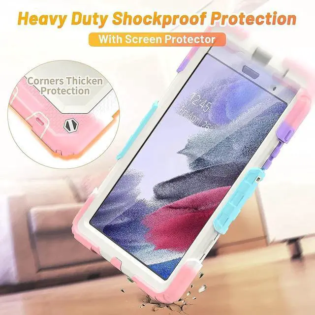 Alt view image 4 of 7 - JAENFONG Case for Galaxy Tab A7 Lite 8.7 inch Kid with Screen Protector/ 360° Rotating Hand Strap Stand/Pen Holder/Carrying Strap, A7 Lite Tablet Case Kids SM-T220/T225/T227 - Pink