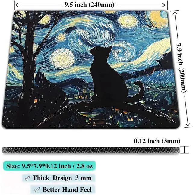 Alt view image 4 of 7 - Black Cat Custom Mouse Pad Ultra-Smooth Textured Small Mousepad Design with Non-Slip Rubber Base Moon Starry Night Computer Mouse Pads for PC & Wireless Laptop Portable Size 9.5x7.9 Inch