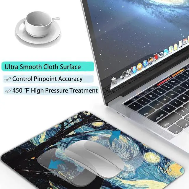 Alt view image 5 of 7 - Black Cat Custom Mouse Pad Ultra-Smooth Textured Small Mousepad Design with Non-Slip Rubber Base Moon Starry Night Computer Mouse Pads for PC & Wireless Laptop Portable Size 9.5x7.9 Inch