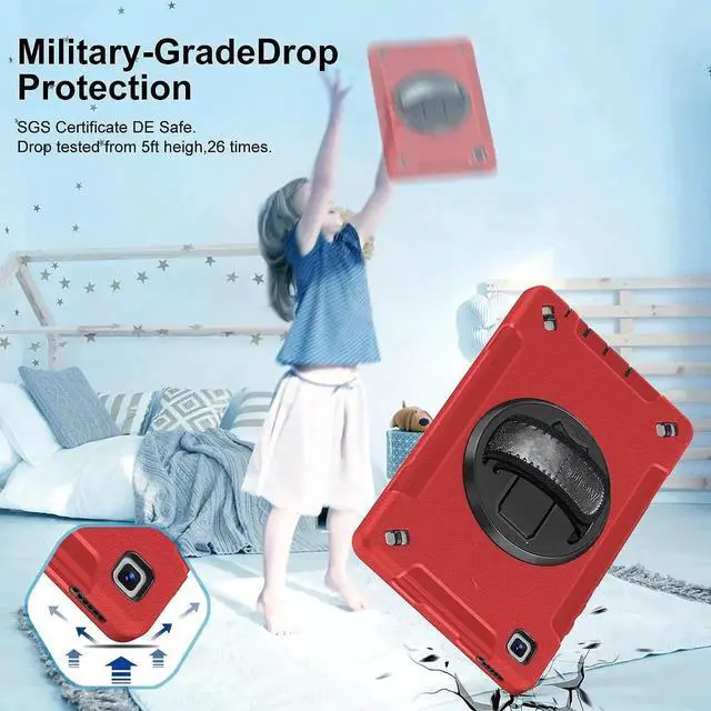 Alt view image 2 of 7 - JAENFONG Case for Galaxy Tab A7 Lite, Military Grade Heavy Duty Shockproof Case with Hand/Shoulder Strap Rotating Kickstand for Samsung Galaxy Tab A7 Lite 8.7 Inch 2021, Red