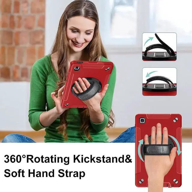 Alt view image 6 of 7 - JAENFONG Case for Galaxy Tab A7 Lite, Military Grade Heavy Duty Shockproof Case with Hand/Shoulder Strap Rotating Kickstand for Samsung Galaxy Tab A7 Lite 8.7 Inch 2021, Red