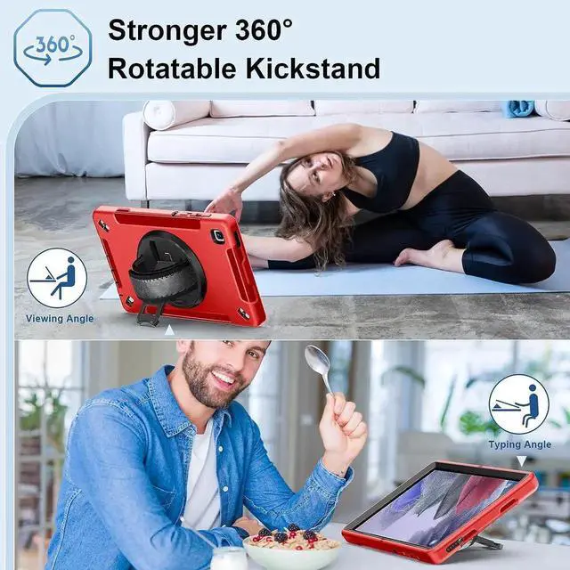 Alt view image 5 of 7 - JAENFONG Case for Galaxy Tab A7 Lite, Military Grade Heavy Duty Shockproof Case with Hand/Shoulder Strap Rotating Kickstand for Samsung Galaxy Tab A7 Lite 8.7 Inch 2021, Red