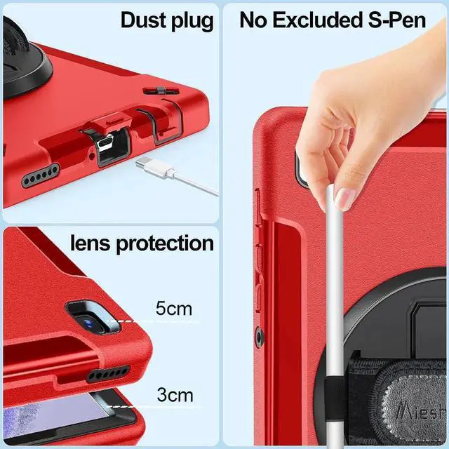 Alt view image 7 of 7 - JAENFONG Case for Galaxy Tab A7 Lite, Military Grade Heavy Duty Shockproof Case with Hand/Shoulder Strap Rotating Kickstand for Samsung Galaxy Tab A7 Lite 8.7 Inch 2021, Red