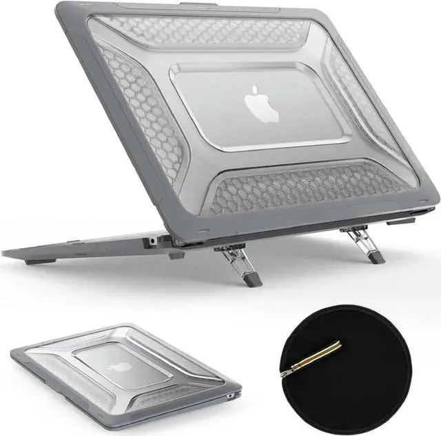 Main image of JAENFONG MBook Air 15 inch Case 2023 Release A2941 M2 Chip, Shock-Absorbing Protection Case with Folding Stand &Mouse Pad/Bag for MBook Air 15\u201d A2941 M2 Chip (Gray)