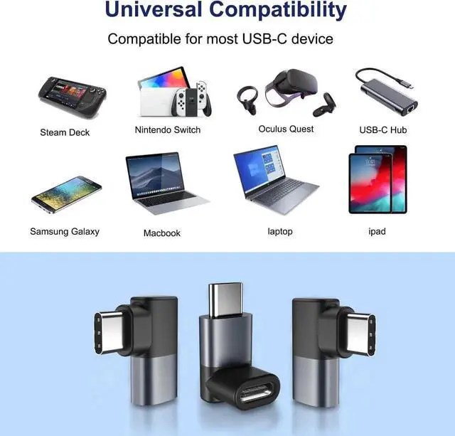 Alt view image 3 of 7 - 90 Degree USB C Adapter 3Pack Right Angle USBC Male to Type C Female Extender Connector 40Gbps 100W Thunderbolt 4 3 Up&Down Extension Converter for Steam Switch iPhone 16 15 MacBook Laptop