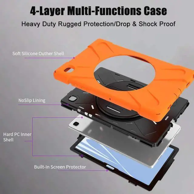 Alt view image 3 of 5 - JAENFONG Galaxy Tab A7 10.4'' Case with Screen Protector 2022/2020, Samsung Tab A7 Heavy Duty Shockproof Case with Kickstand Hand Strap and Shoulder Strap for SM-T500/T505/T507/T509,Orange