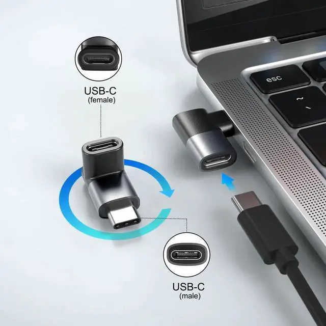 Alt view image 2 of 7 - 90 Degree USB C Adapter 3Pack Right Angle USBC Male to Type C Female Extender Connector 40Gbps 100W Thunderbolt 4 3 Up&Down Extension Converter for Steam Switch iPhone 16 15 MacBook Laptop