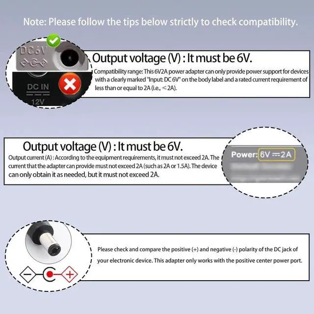 Alt view image 5 of 6 - 6V Power Supply AC Adapter DC 6Volt Power Adapter Charger DC in 6V Power Cord with 8 Interchangeable Plug for 100mA 300mA 400mA 500mA 600mA 700mA 800mA 900mA 1000mA 1500mA 2000mA Equipment