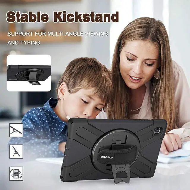 Alt view image 6 of 6 - JAENFONGGalaxy Tab A7 10.4 Case 2020, Heavy Duty Shockproof Kids Case with Hand Strap, Rotating Kickstand, Carrying Shoulder Strap for Samsung Galaxy Tab A7 10.4 Inch 2020 Model SM-T500 SM-T505 -Black