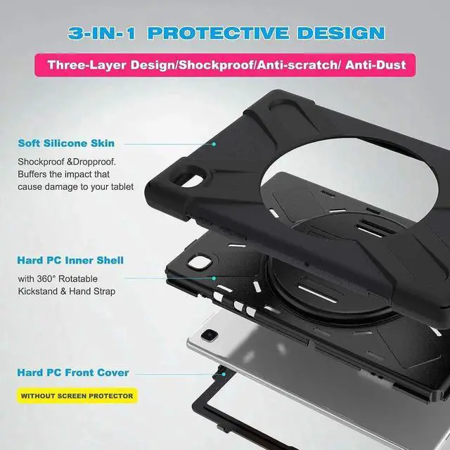 Alt view image 4 of 6 - JAENFONGGalaxy Tab A7 10.4 Case 2020, Heavy Duty Shockproof Kids Case with Hand Strap, Rotating Kickstand, Carrying Shoulder Strap for Samsung Galaxy Tab A7 10.4 Inch 2020 Model SM-T500 SM-T505 -Black