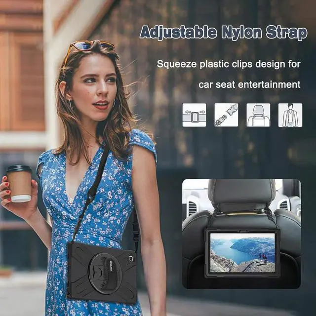 Alt view image 5 of 6 - JAENFONGGalaxy Tab A7 10.4 Case 2020, Heavy Duty Shockproof Kids Case with Hand Strap, Rotating Kickstand, Carrying Shoulder Strap for Samsung Galaxy Tab A7 10.4 Inch 2020 Model SM-T500 SM-T505 -Black