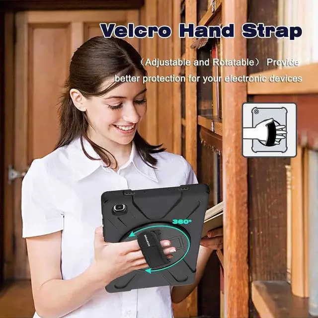 Alt view image 3 of 6 - JAENFONGGalaxy Tab A7 10.4 Case 2020, Heavy Duty Shockproof Kids Case with Hand Strap, Rotating Kickstand, Carrying Shoulder Strap for Samsung Galaxy Tab A7 10.4 Inch 2020 Model SM-T500 SM-T505 -Black