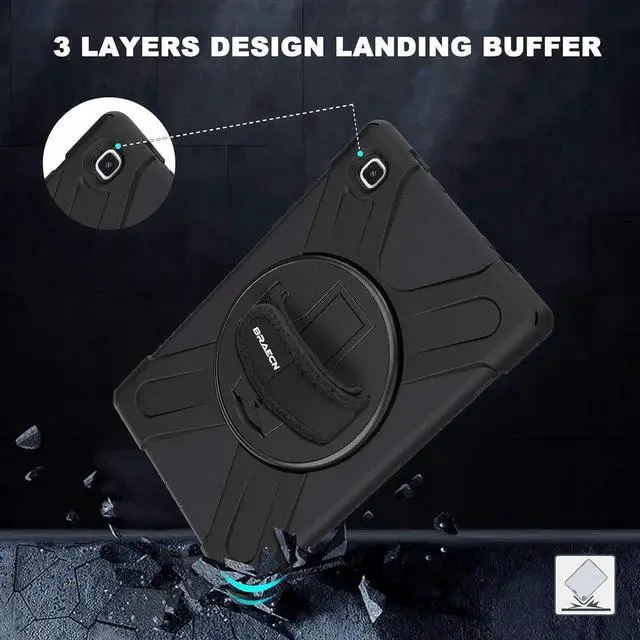 Alt view image 2 of 6 - JAENFONGGalaxy Tab A7 10.4 Case 2020, Heavy Duty Shockproof Kids Case with Hand Strap, Rotating Kickstand, Carrying Shoulder Strap for Samsung Galaxy Tab A7 10.4 Inch 2020 Model SM-T500 SM-T505 -Black