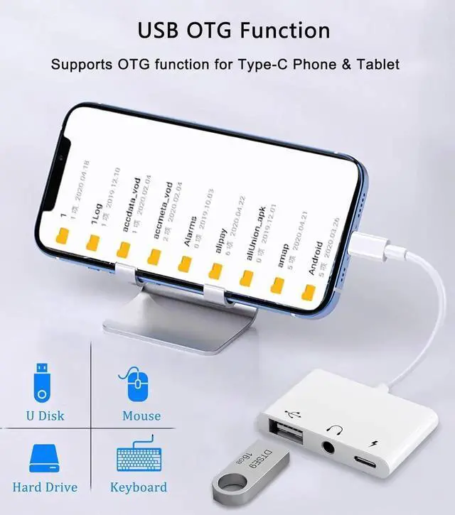 Alt view image 4 of 7 - USB C to USB Adapter 3 in 1 AUX/USB to USB C Adapter with 3.5mm Headphone Jack + OTG + 60W PD Fast Charging Port Compatible with iPhone 15/16 iPad Pro MacBook and More