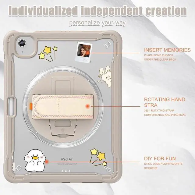 Alt view image 4 of 7 - iPad Air 11 inch Case 2024 M2 Chip Dual-Layer Protective Tablet Cover,Lightweight Durable,Shock-Absorbing Corners with 360° Rotating Hand Strap and Hidden Kickstand & Shoulder Strap, Khaki