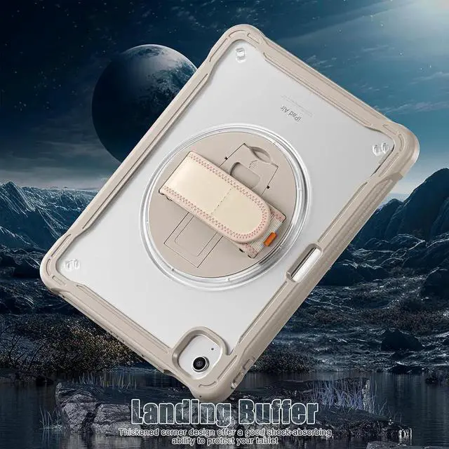 Alt view image 7 of 7 - iPad Air 11 inch Case 2024 M2 Chip Dual-Layer Protective Tablet Cover,Lightweight Durable,Shock-Absorbing Corners with 360° Rotating Hand Strap and Hidden Kickstand & Shoulder Strap, Khaki