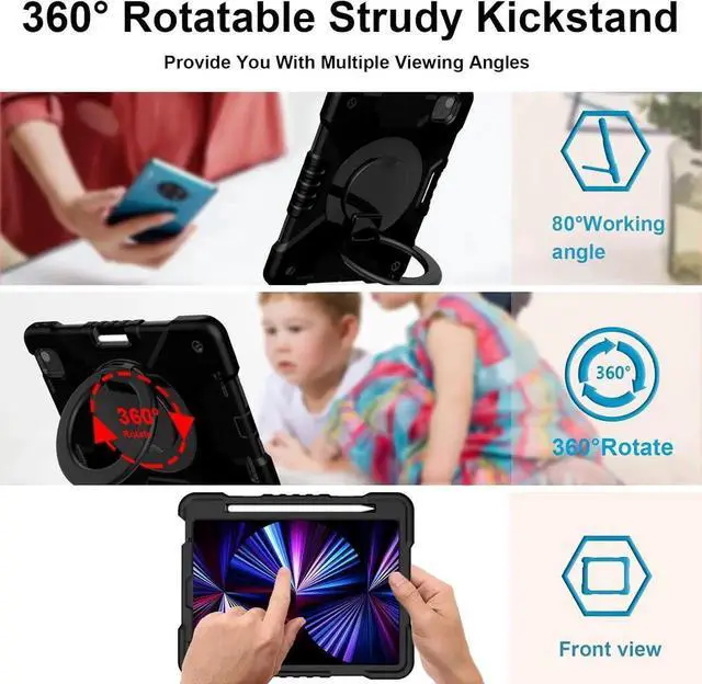 Alt view image 3 of 7 - JAENFONG Case for iPad Pro 11 Inch 4th 2022/3rd 2021/2nd 2020/1st Gen 2018, iPad Air 10.9 Inch 2022/2020 5th/4th Generation Case with Pencil Holder/360° Rotating Handle Stand, Black