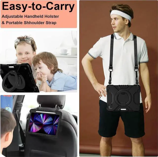 Alt view image 2 of 7 - JAENFONG Case for iPad Pro 11 Inch 4th 2022/3rd 2021/2nd 2020/1st Gen 2018, iPad Air 10.9 Inch 2022/2020 5th/4th Generation Case with Pencil Holder/360° Rotating Handle Stand, Black