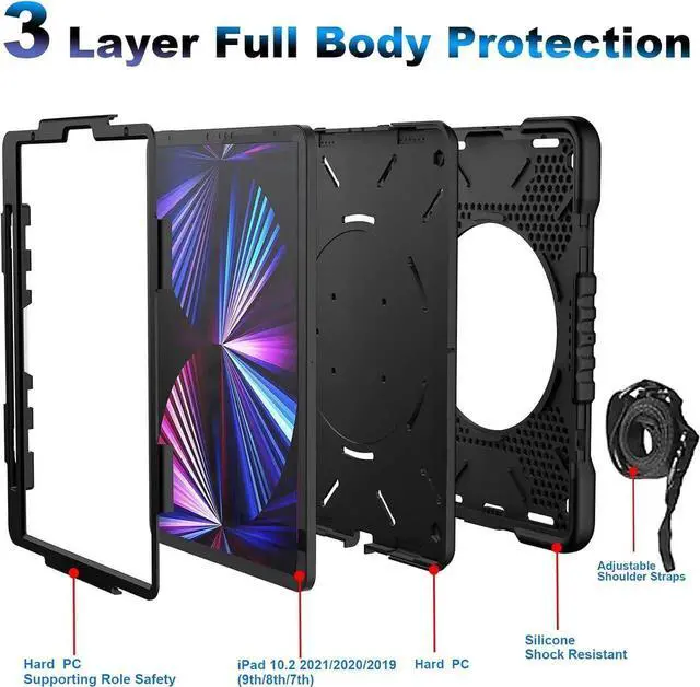 Alt view image 4 of 7 - JAENFONG Case for iPad Pro 11 Inch 4th 2022/3rd 2021/2nd 2020/1st Gen 2018, iPad Air 10.9 Inch 2022/2020 5th/4th Generation Case with Pencil Holder/360° Rotating Handle Stand, Black