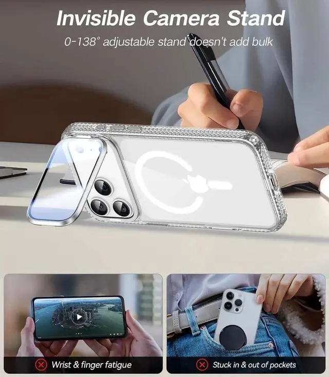 Alt view image 5 of 7 - [Upgraded Full Camera Protection] for iPhone 17 Pro Max Case with Camera Cover Stand [Fit for MagSafe][10FT Mil-Grade Protection] Transparent Magnetic iPhone 17 Pro Max Phone Case Clear