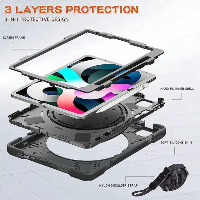 Alt view image 2 of 7 - JAENFONG Case for iPad Pro 11 Inch 2nd/3rd Generation 2021/2020/2018, iPad Air 4th/5th Generation 10.9 Case with Pencil Holder Stand Bracelet Shoulder Belt, Black