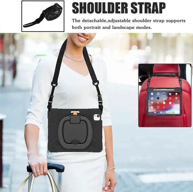 Alt view image 3 of 7 - JAENFONG Case for iPad Pro 11 Inch 2nd/3rd Generation 2021/2020/2018, iPad Air 4th/5th Generation 10.9 Case with Pencil Holder Stand Bracelet Shoulder Belt, Black