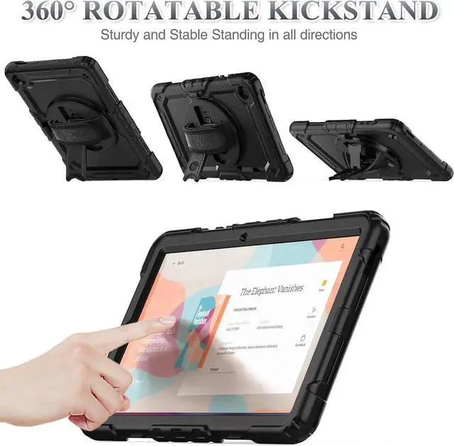 Alt view image 3 of 6 - JAENFONG for Galaxy Tab S6 Lite Case 10.4 Inch 2022/2020 with S Pen Holder Screen Protector [360 Rotating Hand Strap/Stand], Durable Case for Tab S6 Lite SM-P610/P613/P615/P619 (All Black)