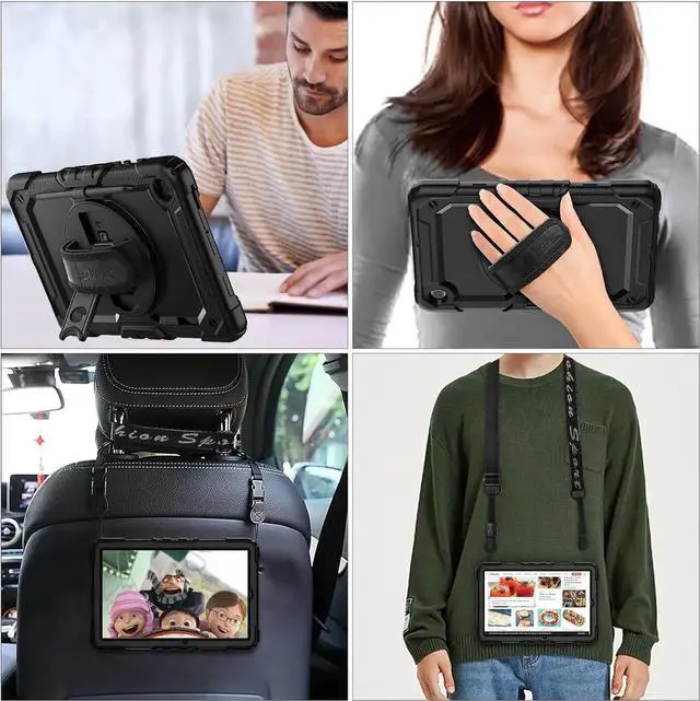 Alt view image 4 of 6 - JAENFONG for Galaxy Tab S6 Lite Case 10.4 Inch 2022/2020 with S Pen Holder Screen Protector [360 Rotating Hand Strap/Stand], Durable Case for Tab S6 Lite SM-P610/P613/P615/P619 (All Black)