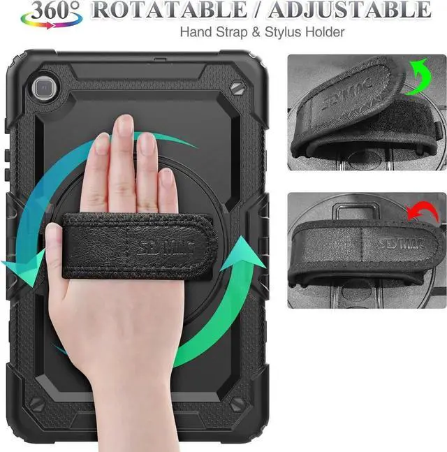 Alt view image 2 of 6 - JAENFONG for Galaxy Tab S6 Lite Case 10.4 Inch 2022/2020 with S Pen Holder Screen Protector [360 Rotating Hand Strap/Stand], Durable Case for Tab S6 Lite SM-P610/P613/P615/P619 (All Black)