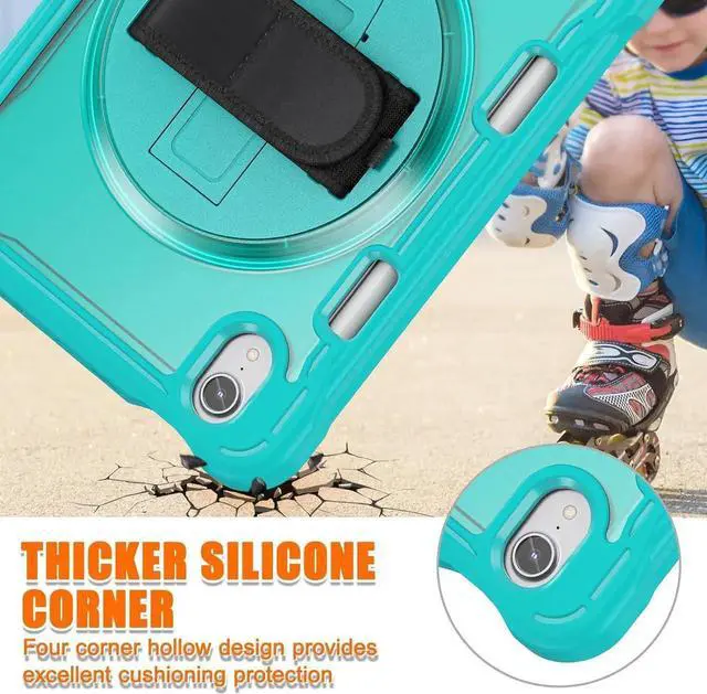 Alt view image 3 of 7 - JAENFONG Case for iPad Mini 6 8.3 Inch 2021 with Pencil Holder Heavy Duty Rugged Shockproof Tablet Cover with 360° Rotating Hand Strap Foldable Hidden Stand & Shoulder Strap, Blue