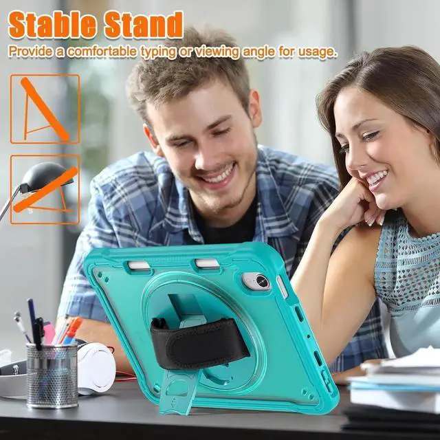 Alt view image 4 of 7 - JAENFONG Case for iPad Mini 6 8.3 Inch 2021 with Pencil Holder Heavy Duty Rugged Shockproof Tablet Cover with 360° Rotating Hand Strap Foldable Hidden Stand & Shoulder Strap, Blue
