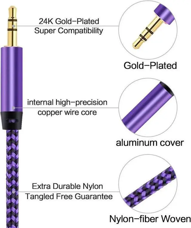Alt view image 7 of 7 - Aux Cable 3 Pack 5FT Nylon Braided Hi-Fi Sound Quality Audio Cable 3.5MM Male to Male Auxiliary Audio Cord for Car Stereos iPhone iPad Beats Solo 2 3 Headphones Galaxy