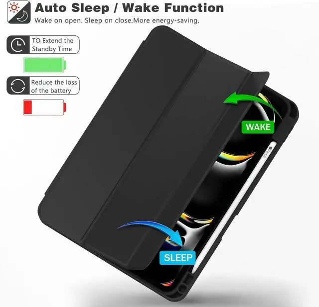 Alt view image 7 of 7 - iPad Pro 11 Inch Case (M4) 2024 5th Gen (Model: A2836/A2837/A3006) Trifold Stand Smart Cover with Pencil Holder and Soft TPU Back Auto Wake/Sleep (Black)