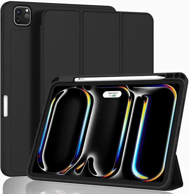 Main image of iPad Pro 11 Inch Case (M4) 2024 5th Gen (Model: A2836/A2837/A3006) Trifold Stand Smart Cover with Pencil Holder and Soft TPU Back Auto Wake/Sleep (Black)