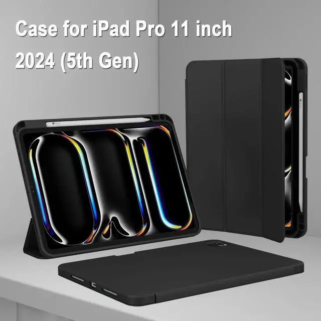 Alt view image 5 of 7 - iPad Pro 11 Inch Case (M4) 2024 5th Gen (Model: A2836/A2837/A3006) Trifold Stand Smart Cover with Pencil Holder and Soft TPU Back Auto Wake/Sleep (Black)
