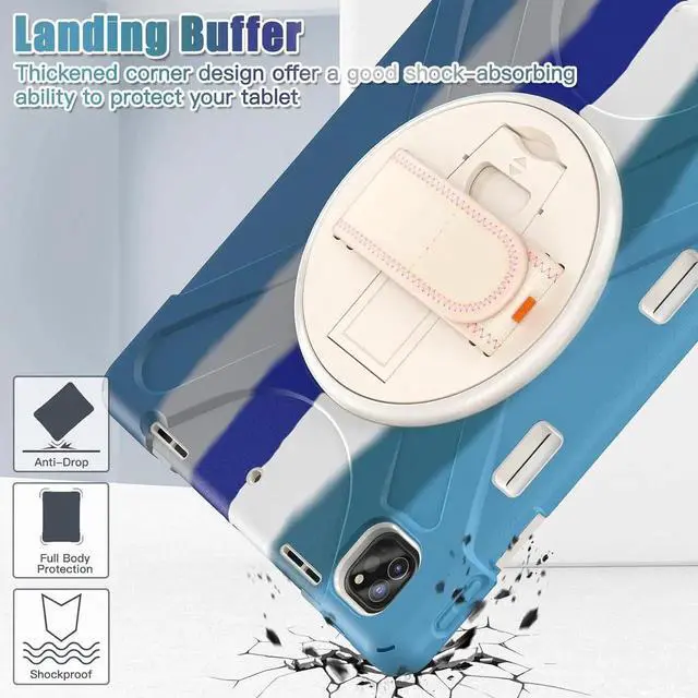 Alt view image 4 of 7 - Case for iPad Pro 11-inch (2024) M4 Chip Model A2836 Heavy Duty Rugged Durability Silicone Tablet Cover with 360° Rotating Hand Strap Foldable Hidden Stand & Shoulder Strap, Colorful Blue