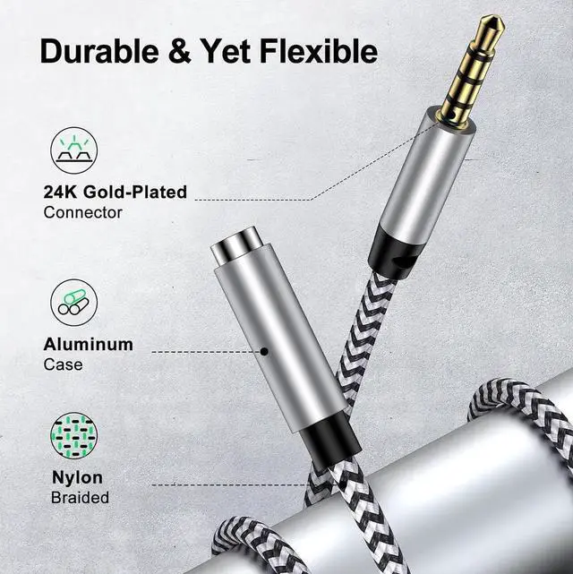 Alt view image 4 of 6 - Headphone Extension Cable 6FT 3.5mm Male to Female Stereo Audio Extension Cable with Microphone Nylon Braided Aux Adapter Extender Cord for Headset iPhone iPad Smartphones Tablets Media Players