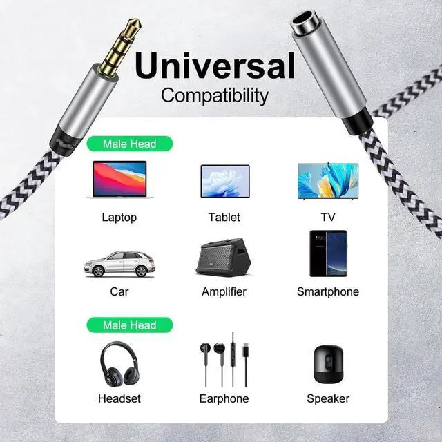 Alt view image 3 of 6 - Headphone Extension Cable 6FT 3.5mm Male to Female Stereo Audio Extension Cable with Microphone Nylon Braided Aux Adapter Extender Cord for Headset iPhone iPad Smartphones Tablets Media Players