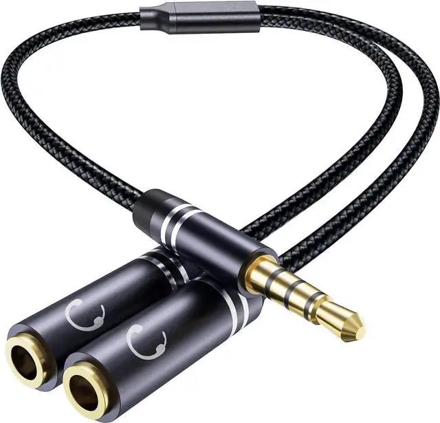 Main image of 3.5mm Headphone Splitter 36cm/14 inch Hi-Fi Sounds Extension Cable Audio Stereo Y Splitters 3.5 mm Male to 2 Female (TRRS - 4 Pole) Nylon-Braided Aux Cable Compatible with PS4 Switch & More