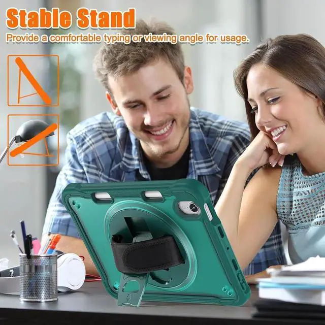 Alt view image 4 of 7 - JAENFONG Case for iPad Mini 6 8.3 Inch 2021 with Pencil Holder Heavy Duty Rugged Shockproof Tablet Cover with 360° Rotating Hand Strap Foldable Hidden Stand & Shoulder Strap, Teal