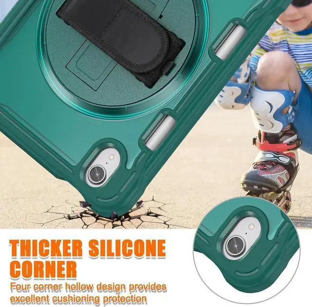 Alt view image 5 of 7 - JAENFONG Case for iPad Mini 6 8.3 Inch 2021 with Pencil Holder Heavy Duty Rugged Shockproof Tablet Cover with 360° Rotating Hand Strap Foldable Hidden Stand & Shoulder Strap, Teal
