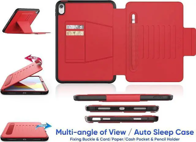 Alt view image 4 of 6 - JAENFONG Pad 10th Generation Case 10.9'', Strong Magnetic Auto Sleep Shockproof Case with Absorbing Multi-Angles Stand, Pen Holder, Card Slot for Pad 10.9 Inch 2022 (Red)