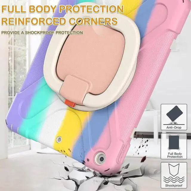 Alt view image 6 of 7 - New iPad 10.2 Case for 2021 iPad 9th Generation, Shockproof Protective Silicone Cover with Pencil Holder &Rotating Handle Grip &Shoulder Strap for iPad 9th/8th/7th Generation, Colourful Pink