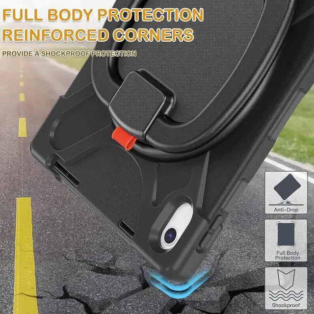 Alt view image 2 of 7 - iPad 10th Generation 2022 Case A2696 A2757 A2777, Protective Silicone iPad 10th Generation Case 10.9\u201d with Screen Protector/Swivel Ring Stand/Stable Kickstand/Handle Grip/Shoulder Strap, Black